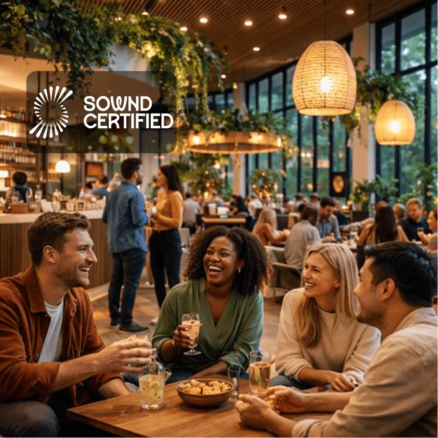 People in a social space designed for sound comfort